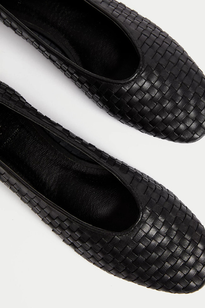 Leather Woven Flat Ballet Pumps from M&S