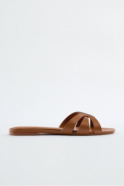 Flat Leather Slider Sandals from Zara