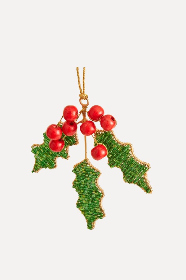 Beaded Holly Hanging Decoration