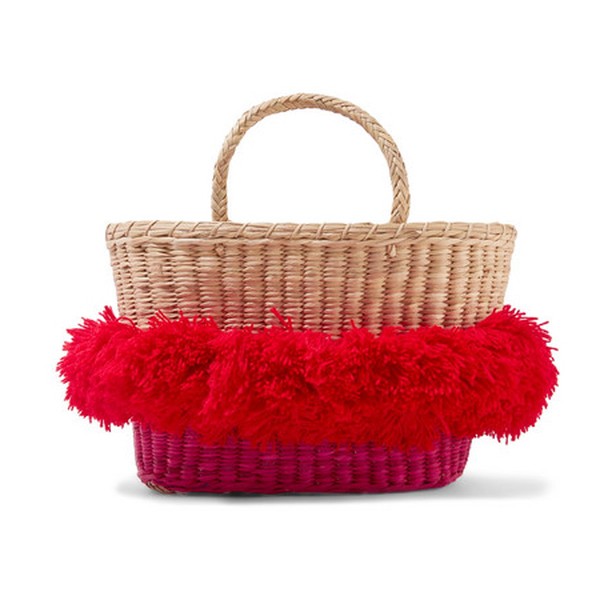 Mikonos Pompom-Embellished Woven Raffia Tote from Nannacay