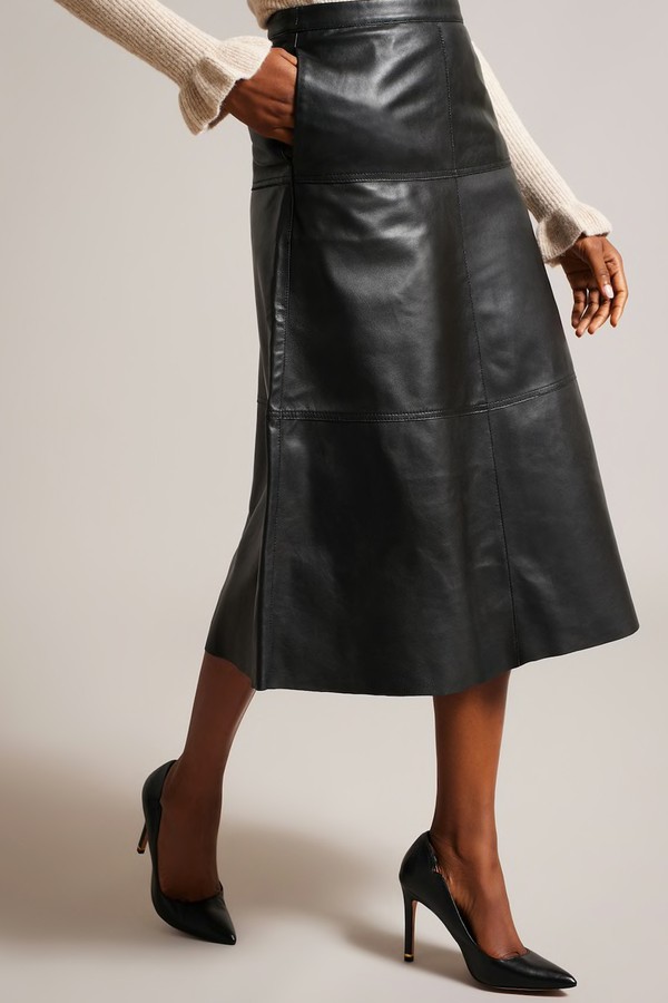 Oaklyna Leather Panelled A-Line Skirt