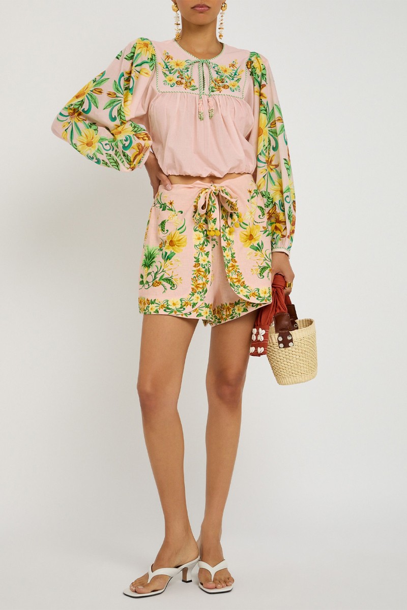 Botanical Floral-Print Flax-Blend Shorts from FARM RIO