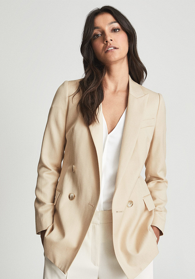 Aila Wool Linen Blend Double Breasted Blazer