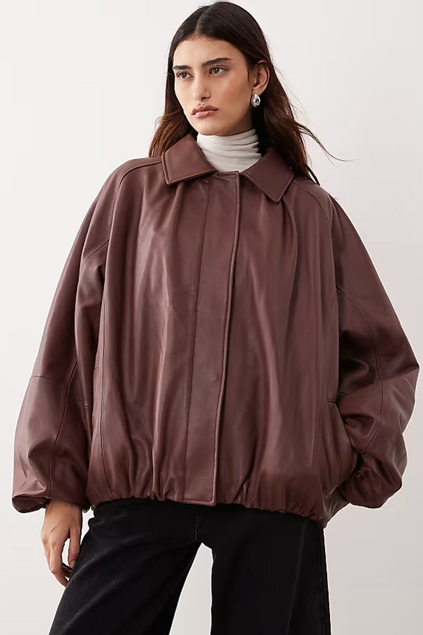 Oversized Leather Bomber Coat With Balloon Sleeve from ARRANGE