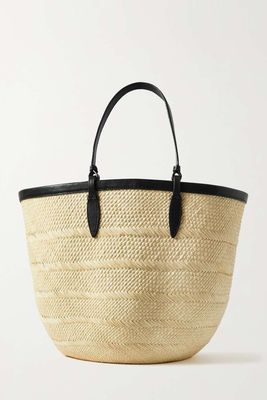 Iraca Medium Leather-Trimmed Woven Raffia Tote from Hunting Season
