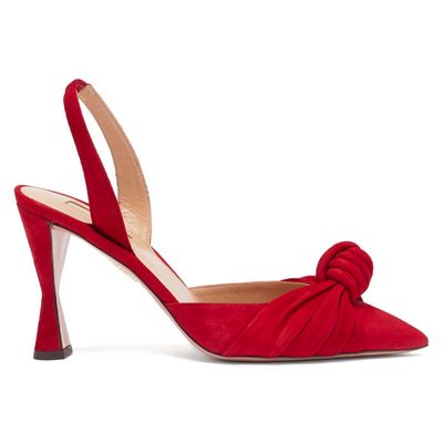 Kiki 75 Knotted Suede Slingback Pumps from Aquazzura