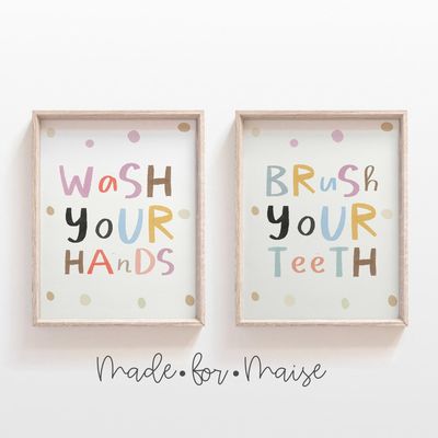 Wash Your Hands Brush Your Teeth Print Set, From £14.40 | Made For Maise