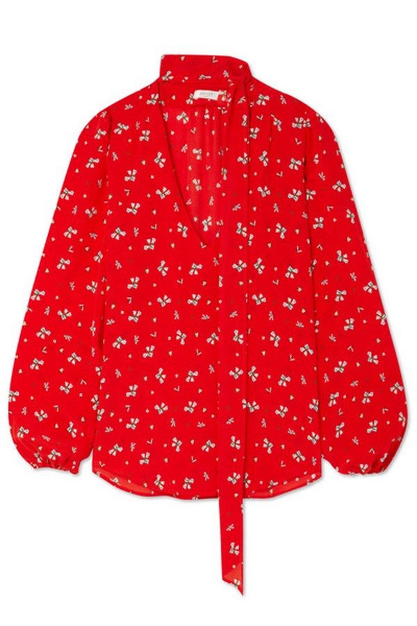 Moss Pussy-Bow Floral-Print Silk Blouse from Rixo London