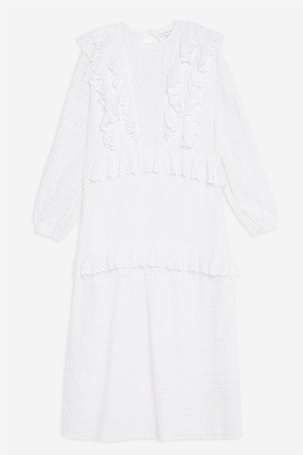 Ivory Broderie Frill Midi Dress
