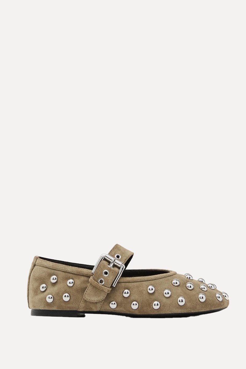 Studded Split Leather Ballet Flats 