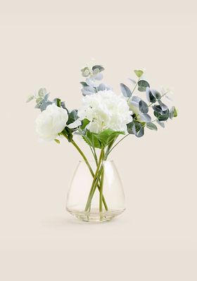 Artificial White Hydrangea & Foliage Mix