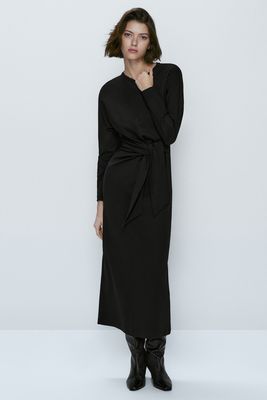 Black Dress With Front Bow from Massimo Dutti