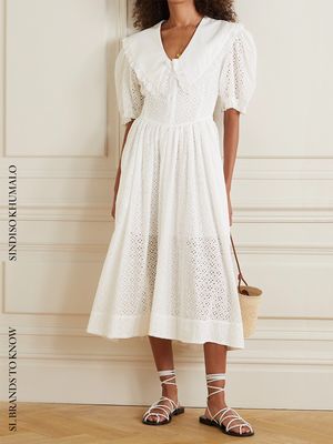 Ruffled Broderie Anglaise Cotton Midi Dress