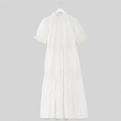 Embroidered Tiered Midi Dress In White from Warehouse