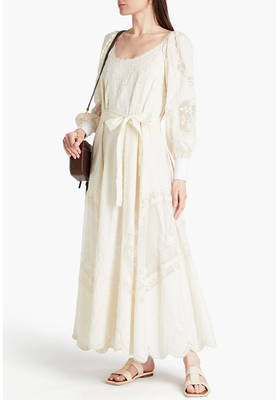 Lace-Paneled Embroidered Cotton-Poplin Maxi Dress from Tory Burch