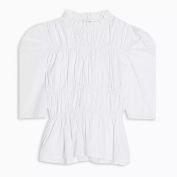 White Shirred Poplin Blouse