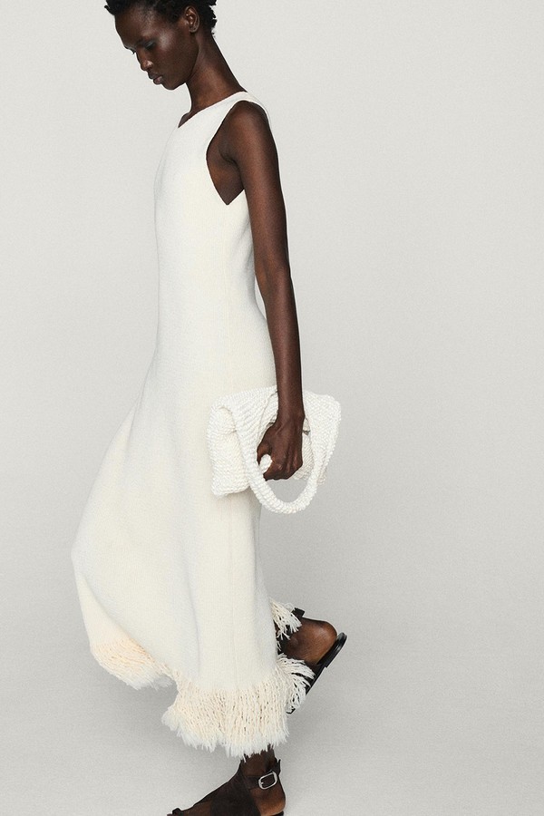Knit Dress With Fringed Hem from Massimo Dutti