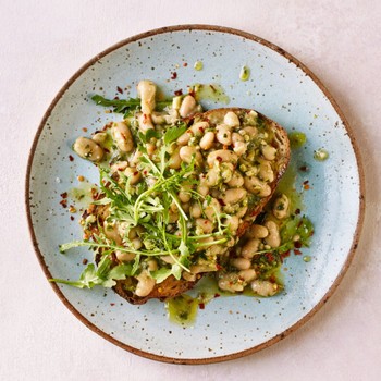 Smashed Pesto Cannellini Beans On Toast