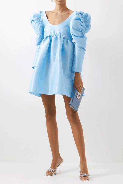 Chiara Puff-Sleeve Silk-Blend Mini Dress from Kika Vargas