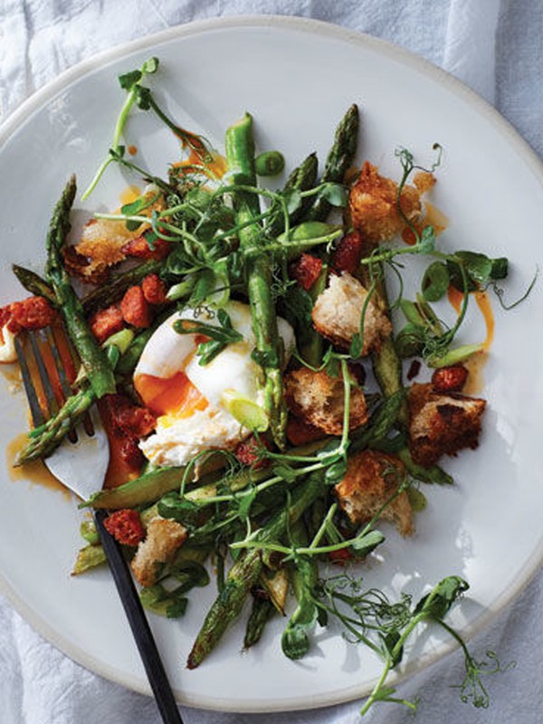 Butter Roast Asparagus With Poached Egg & Chorizo