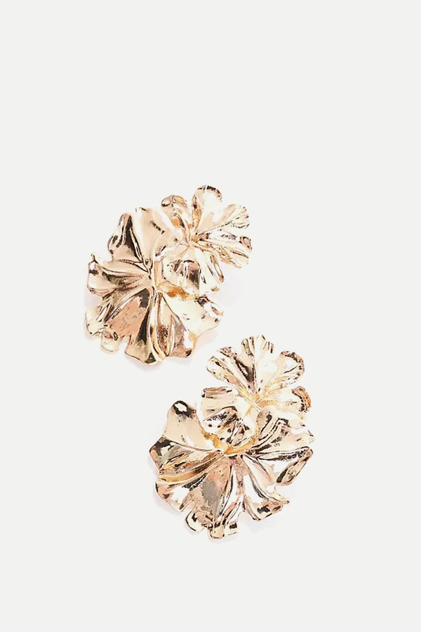 Noveldo Oversized Hammered Flower Stud Earrings