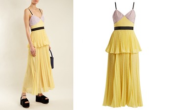 Contrast-Panel Pleated Dress