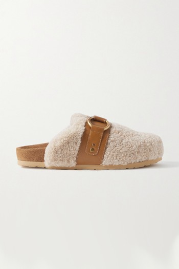 Gema Embellished Leather Trimmed Shearling Slippers from See By Chloe