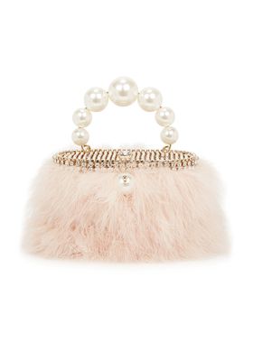 Nuvola Mini Pink Feathered Top Handle Bag from Rosantica