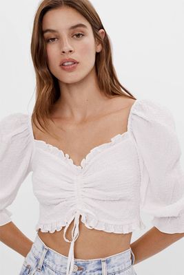 Blouse With Gathered Detail And Full Sleeves from Bershka