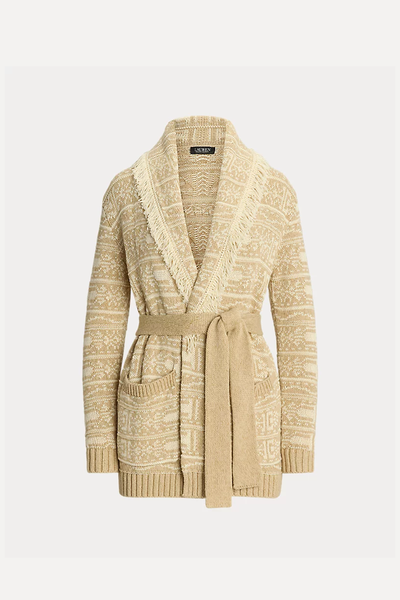 Geo-Motif Belted Linen-Blend Cardigan from Ralph Lauren