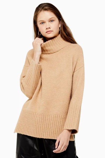 Camel Super Soft Funnel Neck Jumper