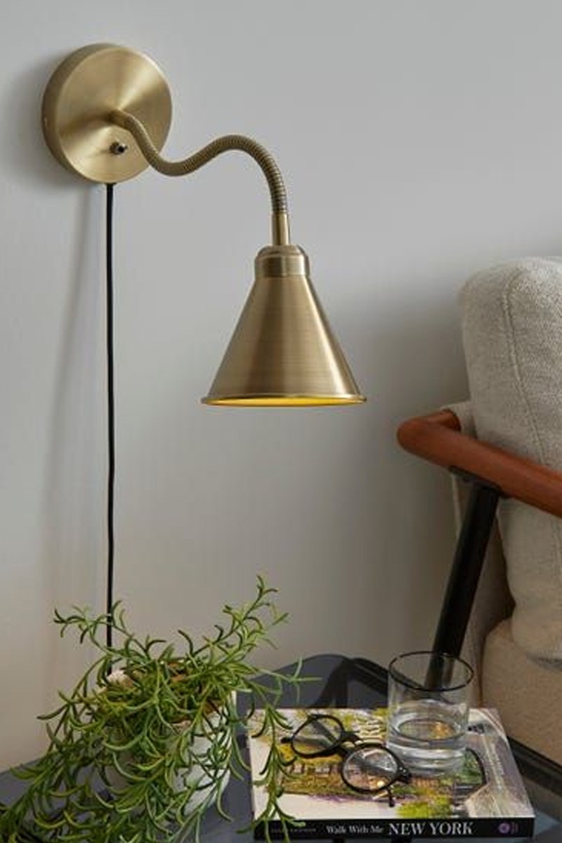 Newton Industrial Goose Neck Adjustable Plug In Wall Light