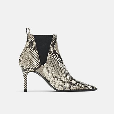 Snakeskin Print Leather High-Heel Ankle Boots from Zara