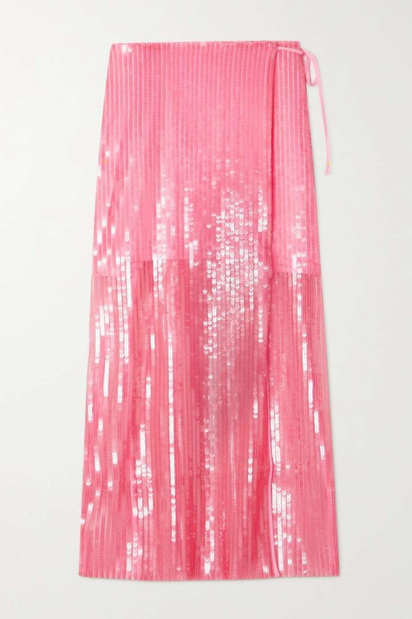 Adia Sequined Recycled Stretch-Tulle Midi Wrap Skirt from Rotate Birger Christensen
