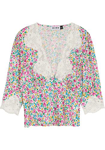 Amanda Floral Print Lace Trimmed Satin Top from Rixo