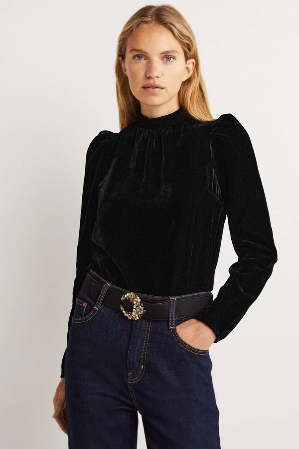 Black Mutton Sleeve Velvet Top