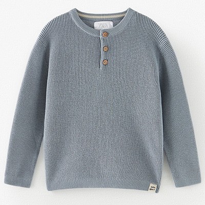 Waffle-knit Henley Sweater