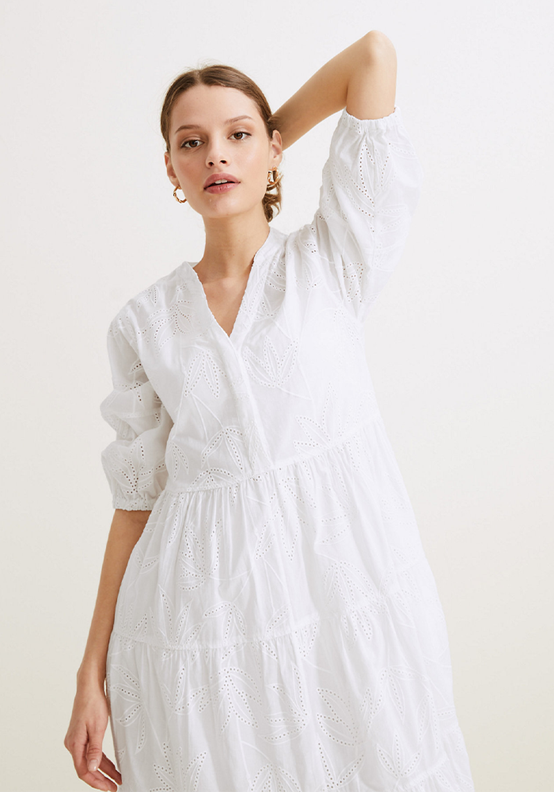 Pure Cotton Broderie V-Neck Midaxi Dress
