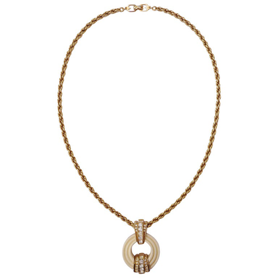 Grosse Gold Plated Link Necklace With A Round Cream Rhinesto