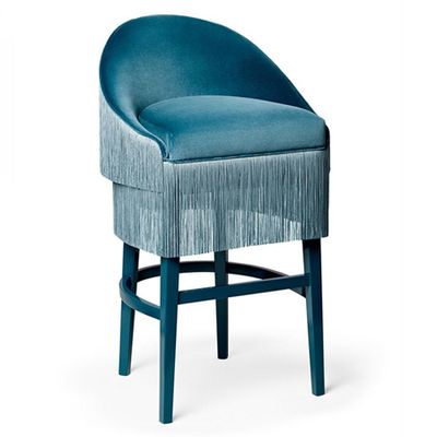 Munna Fringes Barstool Steel Blue Velvet Gloss Base Pale Blu from Houseology