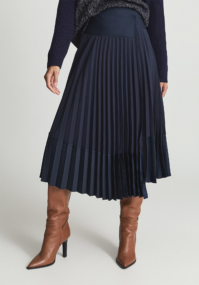 Iris Asymmetric Pleated Midi Skirt