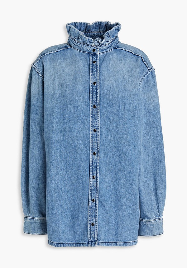 Shin Ruffle Trimmed Pleated Denim Shirt from BA&SH