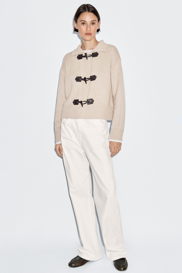 Wool Blend Cardigan With Horn Button Detail