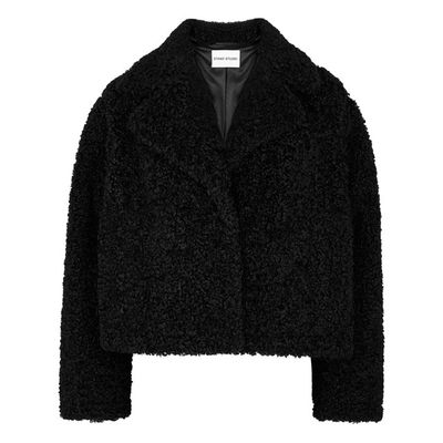 Justine Black Cropped Faux Shearling Jacket from Stand Studio
