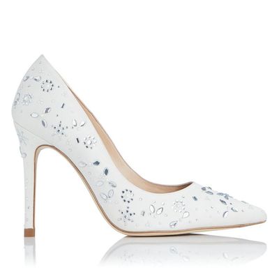 Fern Ivory Satin Crystals Closed Courts