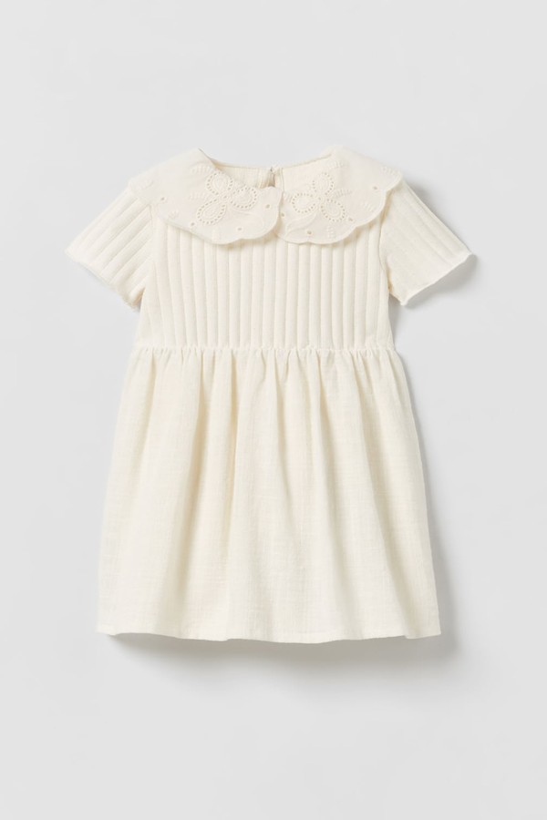 Contrast Dress With Embroidered Bib Collar