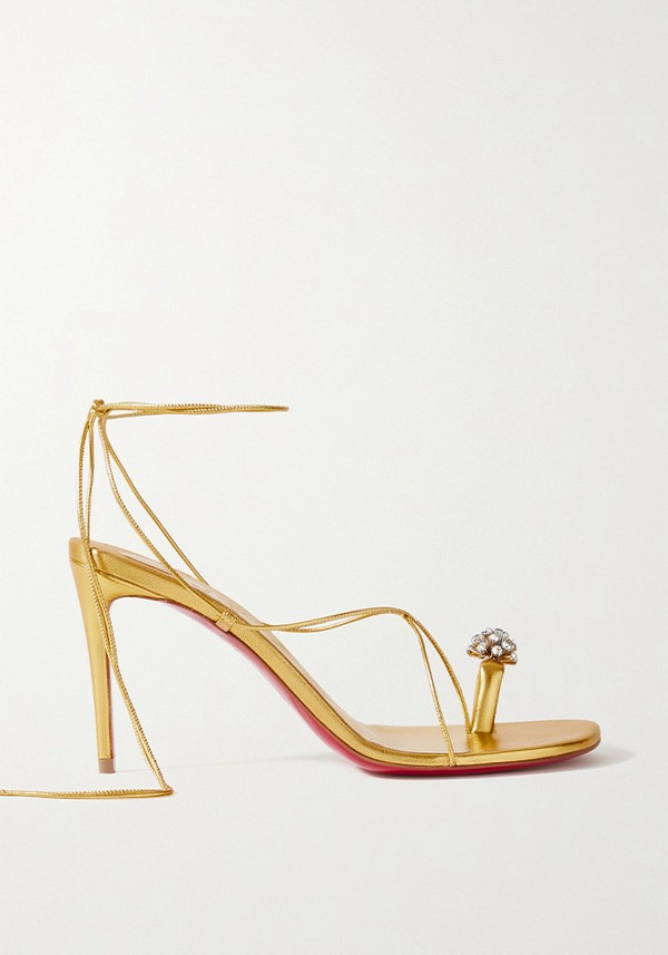 Just Un Fil 85 Crystal Embellished Metallic Leather Sandals from Christian Louboutin
