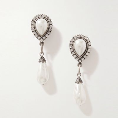 Silver-Tone, Faux Pearl & Crystal Clip Earrings from Alessandra Rich