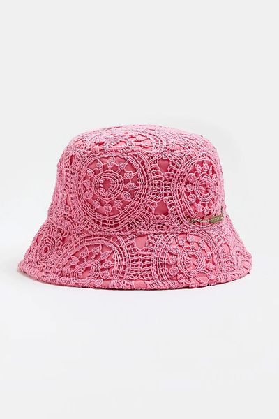 Pink Crochet Bucket Hat from River Island