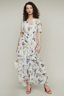 Printed Long Dress With Ruffles from Maje